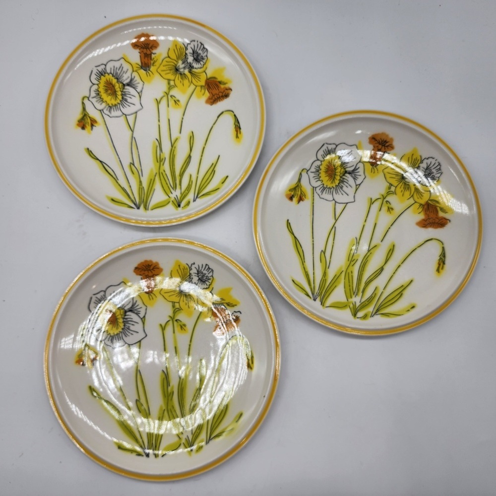Vintage Mikasa Everfresh Daffodils Salad Plates Set of 3 C8301 70's Floral Japan